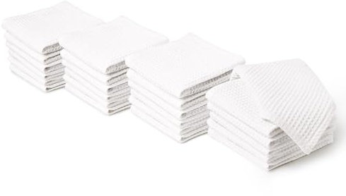 Encasa XO Küchenhandtücher und Waschlappen aus Baumwolle | Weiss | Waffel- und Flachgewebe-Geschirrtuch | Geschirrtuch-Set | 30x30 cm | Wiederverwendbar und schnell trocknend 24er-Satz