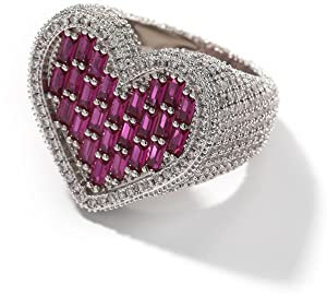 ZqlDDayUP Herz Ring 18K Gold plattiert Iced Out CZ Diamond 3D Heart Shaped Ring, Hip Hop Ringe für Männer, Hochzeit Verlobungsband Ring Pinky Ring für Männer Frauen