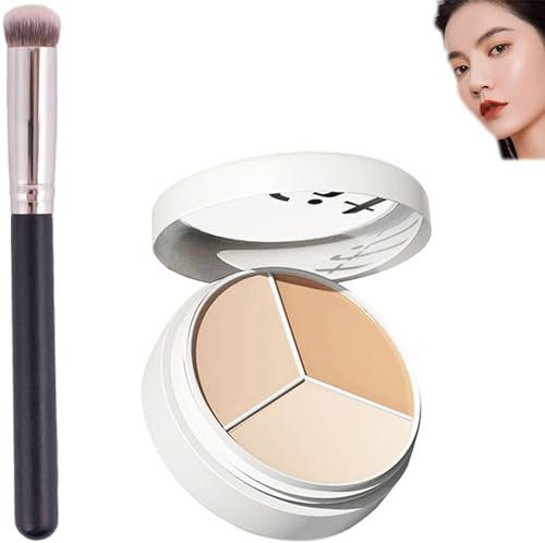 Generic Tifitm 3-in-1 Contouring and Brighten Concealer Palette, 3 Color Concealer Palette, Cover Perfection Triple Pot Concealer, 3 in 1 Face Foundation Cream Contour Palette with Brush (1set)
