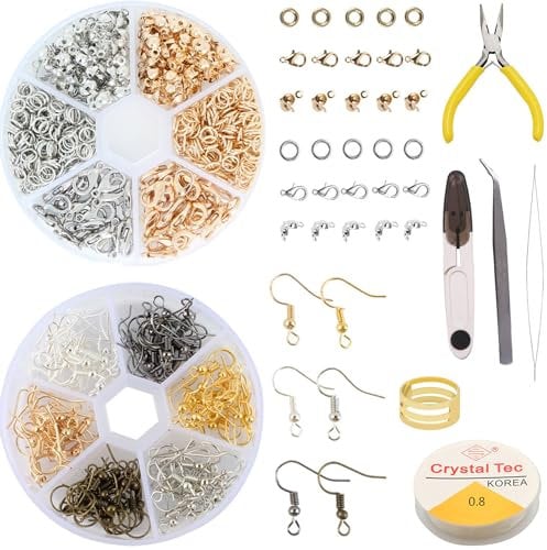 TBXqian Ohrring Machen Kit, 11 Stück Schmuckherstellung Set mit 490pcs Schmuckzubehör, Schmuck Basteln Zubehör Enthält Schmuckzange und Pinzette zum Halsketten Armband, Anhänger, Fußkette, Schmuck DIY