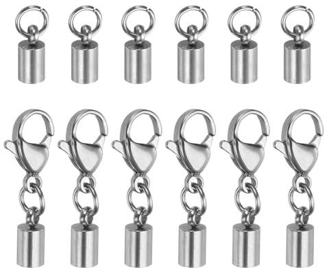 sourcing map 6pcs Cord End Cap 3mm ID Lobster Claw Clasp End Caps Stainless Steel for DIY Bracelets Necklaces, Silver Tone