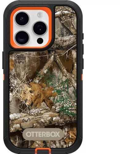 OtterBox iPhone 15 Pro (Pack Only) - Defender Series Case - Realtree Blaze Edge (Camo) - Case only - Screenless - Sturdy & Durable - with Port Protection - Microbial Defence Protection