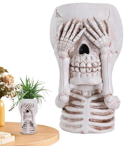 Macetas de Calavera para Plantas, Maceta de Esqueleto | Macetero suculento con forma de calavera | Macetero de esqueleto gótico, macetero de resina, jarrón de calavera pequeño, macetero de Halloween,