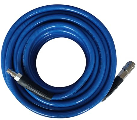 3/8 PVC Reinforced Air Compressor Hose Blue with 1/4 Europe Steel Quick Coupler and Plug Fittings, 15m Length