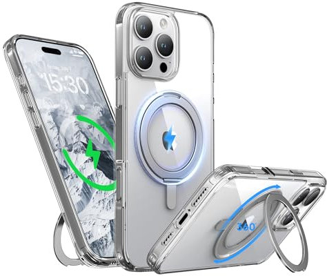 Niunisi Stand for iPhone 16 Pro Max Case, [Compatible with Mag Safe] 360° Rotatable Ring Holder Kickstand Military Shockproof Protective Case for iPhone 16 Pro Max 6.9 Inch, Clear
