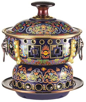HHCTEBEC Scaldavivande in Rame Antico di Pechino per Una Persona Singola Pentola in Rame Tradizionale Cinese Cloisonne Adatta per Feste in Famiglia