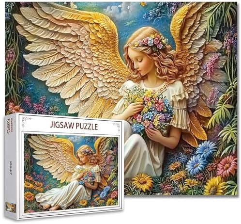 Tucocoo 3D geprägte Ölmalerei Engel Jigsaw Puzzle, 1000 Teile, HD Qualität, niedlichen Engel Puzzle Geschenk, Familienaktivität für Spielabend