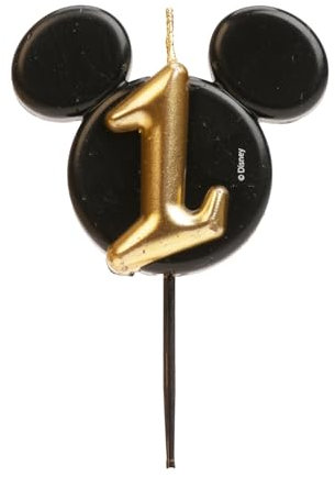 dekora - Mickey Mouse Birthday Candle Decorations - Fragrance-Free Paraffin Wax Disney Candles - Black and Gold Candles with Mickey Mouse Ears - Size 8.5 cm - Number 1