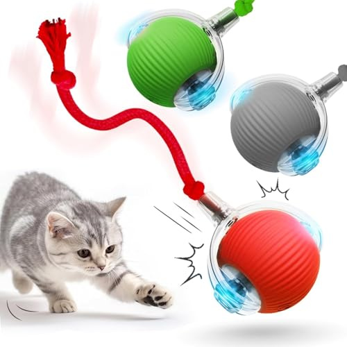Interaktives Katzenspielzeug Katzenball,Katzenball Elektrisch mit Schnur,360° Rolling Smart Ball FüR Katzen Und Hunde,Katzenspielzeug Elektrisch mit USB Aufladbar,Interaktives Katzenballs Spielzeug