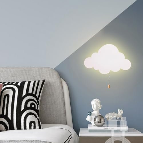 LED Applique Murale Enfant Lampe Murale avec Tirette Interrupteur Luminaire Mural USB Rechargeable Batterie Éclairage Mural Forme de Nuage Décorative pour Chambre Chevet (D-Blanc,Lumière Chaude)