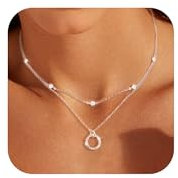 ALEXCRAFT Sterling Silber 925 Ketten Halskette für Damen, Silber Verstellbares Halsketten mit Zirkonia Kreis Anhänger Ketten, Zweilagige Doppel Layering Stapelbare Layered Halsketten Schmuck Ketten