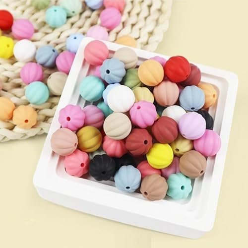 Abulun Set di 48 perline in silicone a forma di zucca di Halloween, divertente kit fai da te per la creazione di gioielli, bracciali, portachiavi e ciondoli per borse, accessori fai da te