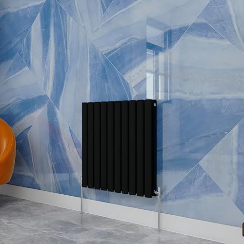Central Heating Radiator,600x590mm Black Oval Column Double Panel for Bathroom/Hall/Kitchen Energy-efficient and Modern Design.