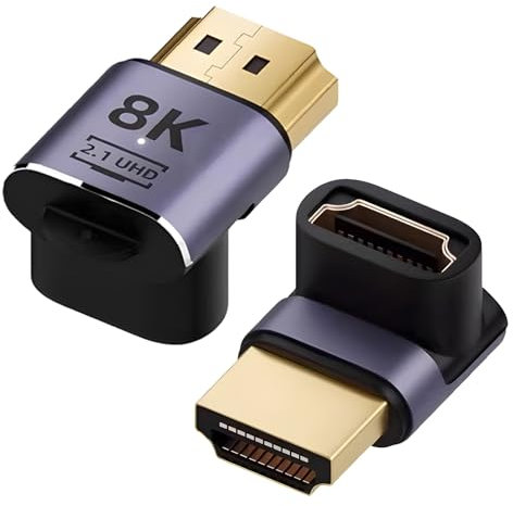 Qaum Right Angle HDMI Adapter 8K 2 Packs Male to Female HDMI 90 Degree Adapters 2.1 with Indicator Support 8K@60hz, 4K@120hz for TV, HDTV Laptop, Monitor, DVR, Connector 90 and 270 Degrees