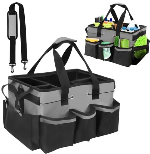 Ruaizel Cleaning Caddy Bag, Cleaning Caddy Organiser with Handle, Cleaning Bag for Cleaning Supplies, Home, Car, Garden (grey)