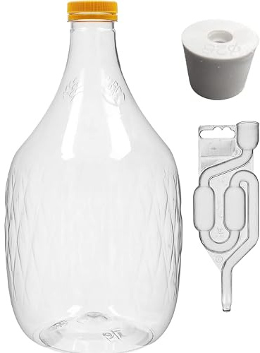 lilawelt24 5L Weinflasche Weinballon aus Kunstoff + Gummistopfen +Gährröhrchen - GÄRBALLON Ballonflasche Gallone Leere Flasche zum Befüllen Wasseraufbewahrung Gärflasche PET (5L Set)