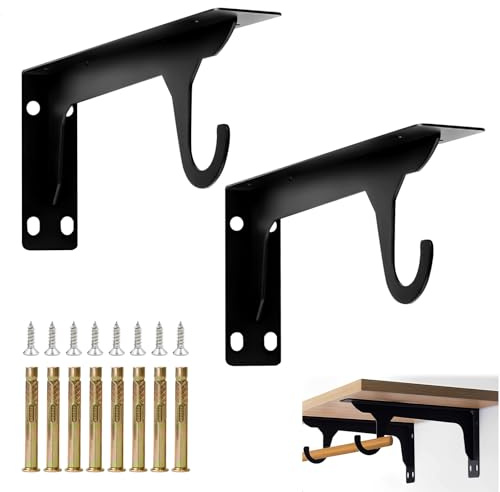 Equerre Etagere Murale, Support Etagere Murale, 28 cm Équerre Charge Lourde avec Crochet, Fixation Etagere Invisible, Supports en L en Metal, Capacité de Charge 75 kg, 2 Pièces