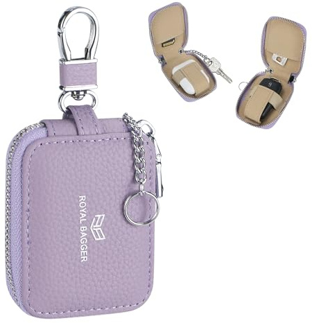 Royal Bagger, di Grandi Dimensioni, Mini Borsa Auricolare in Vera Pelle di Mucca Cerniera Portachiavi con Portachiavi, Custodia Portatile per Cuffie per Uomini e Donne 3901 (Viola)