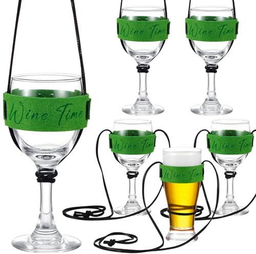 Hestya 6 Stück Weinglasalter zum Umhängen aus Filz Tragbare Weinglas Halterung Hals Becherhalter Festival Glashalter Hängend Weinglas zum Umhängen für Weinfest Party Geburtstag Weihnachte Picknicks