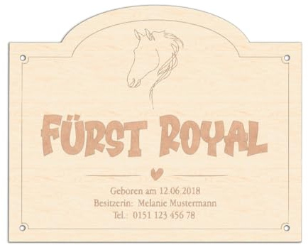 Boxenschild für Pferde - Personalisiert mit Wunschtext, 3 Formen, 8 Motive - Birke Multiplex oder Acryl MaterialType1 Holz, Farbe Form-3