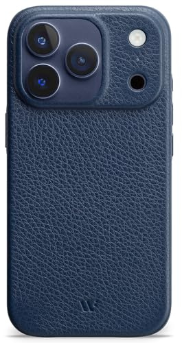 WIIUKA Hülle für iPhone 17 Pro Max, Leder aus Deutschland, Lederhülle extra Dünn, Premium Handyhülle, Case, Qi, skiin, Blau Nachtblau