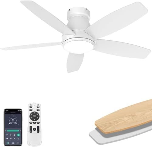 EKDADL 106CM Moderno Ventilador de Techo con Luz y mando a Distancia & Aplicación,Regulable Ventilador Techo Silencioso de para Dormitorio Salon Cocina - 6 Velocidades Ventiladores Techo(Blanco)
