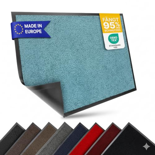 Entrando Fußmatte, 60x80 cm, Türkis | für innen und aussen, Note: 1,1, fängt 95% des Schmutzes, rutschfest, waschbar, 7 mm flach, robust, für Haustür, Flur, Balkon