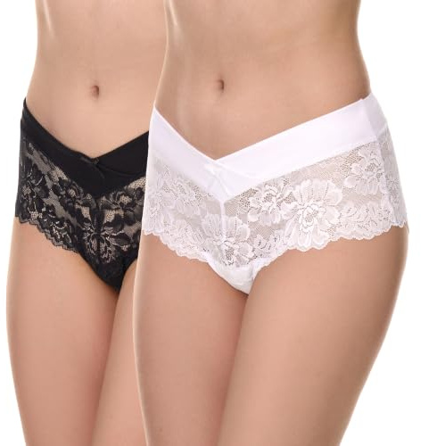Merry Style Damen Hipster Hot Pants aus Baumwolle mit floraler Spitze atmungsaktive Unterhose mit V-Front Damen Unterwäsche MSGAB155