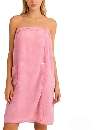 VIBINHO Saunakilt Damen Rosa, Saunarock & Saunakleid aus Schnelltrocknender Mikrofaser, 80x140 cm, Elastisch mit Verstellbaren Knöpfen & Tasche für Sauna, Fitness, Strand und Schwimmbad