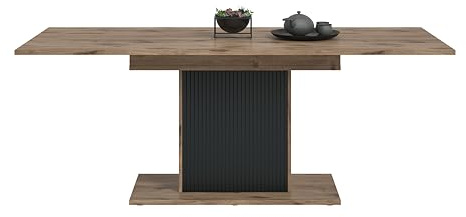 xonox.home – Esstisch Chess 160-200x76x90 cm in Schwarz Tiefzieh und Nox Oak Nachbildung – Ausziehbarer Küchentisch – Flexibel anpassbare Tischplatte für gemütliche Abendessen mit vielen Gästen