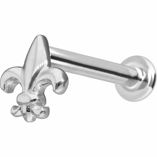 PIERCINGLINE Labret en or 14 carats avec filetage intérieur Lily en or 585 – Couleur or rose, doré, argenté