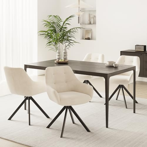 MALOL Drehbare Esszimmerstühle 4er Set, 360° Drehbare Armlehnstühle mit weichem Florstoff & Metallgestell, Bequeme Esszimmerstühle Drehbar mit Rückenlehne für Küche, Esszimmer, Büro, Beige