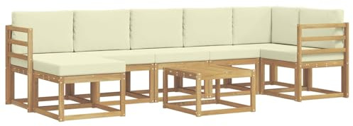 vidaXL Outdoor-Sofagarnitur mit Kissen 8 pcs Weiß und Creme Polyester, Modernes Garten-Sofa-Set, Flexible Sitzgelegenheiten, Akazienholz, Lounge für Poolbereich, schnell zusammengebaut