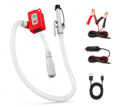 Kraftstoffpumpe Elektrisch mit Auto-Stopp, 9L/Min Aufladbare Benzinpumpe | Drahtlose Tragbare Dieselpumpe, 2000mAh Akku, mit DC 12V Krokodilklemme und Zigarettenanzünderkabel, für Benzin, Diesel, Öl
