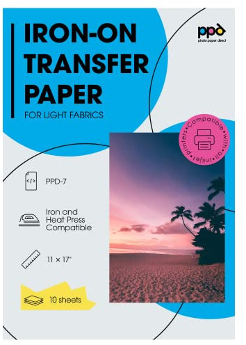 PPD Inkjet Iron-On Light T Shirt Transfer Paper 11 x 17 Pack of 10 Sheets (PPD007-10)