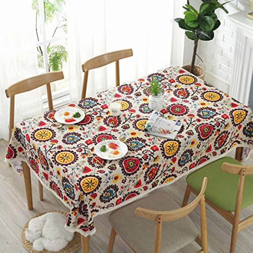 Bringsine Vintage-Tischdecke, Leinen, rechteckig, waschbar, für Abendessen, Picknick, verschiedene Größen (quadratisch, 140 x 140 cm)