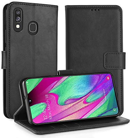 Simpeak Custodia Compatibile per Samsung Galaxy A40 5,9, Cover Compatibile con Samsung A40 in Pelle Portafoglio con Supporto Flip Caso [Supporto Stand] [Chiusura Magnetica], Nero