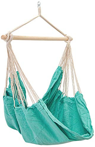 AMANKA XXL Hängesessel Blau 185x130 cm belastbar bis 150kg - Schwebesessel für Garten, Balkon & Terrasse – Stabiler Hängesitz für 2 Personen mit Spreizstab – Indoor & Outdoor Hängestuhl aus Baumwolle