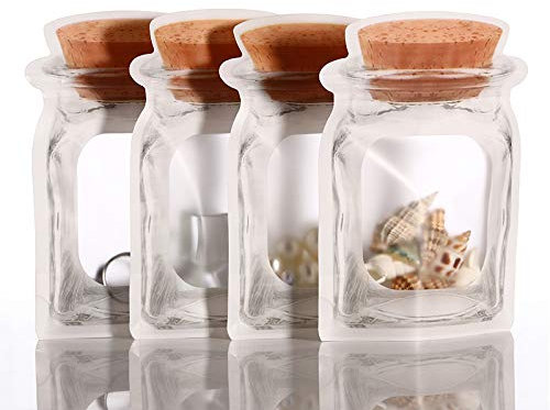 20Pcs Stand Up Clear Front Cork Mason Jar Pattern Zipper Mylar Bag Plastic Ziplock Pouch Portable Bottle Shape Food Preservation Smell Proof Packaging Pouches 6.3x4.3+2.3in (16x11+6cm)