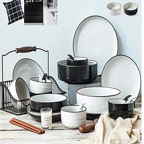 D'assiettes Pâtes Porcelaine Céramique Saladier Plate Bols Céréales Bols Vaisselles Collocation Noir Et Blanc Style Contracté Mode Et Durable,B