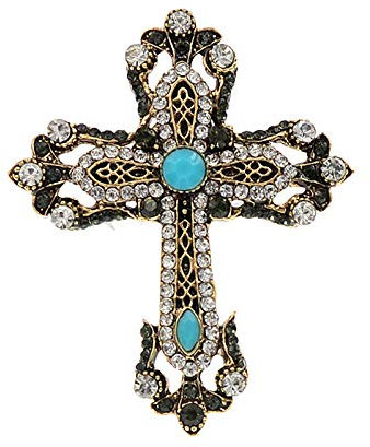 WANGGW Brosche Weiblich Antik Gold Kreuz Brosche Stifte Für Frauen Mode Strass Broschen Vintage Hochzeitsfeier Schmuck Geschenk