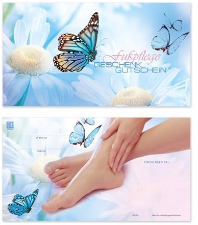 GESCHENKGUTSCHEINcom by POS-HAUER. 100 Gutscheine, blanko zum selber Ausfüllen. Für Fußpflege Podologie. Fußpflegegutschein.