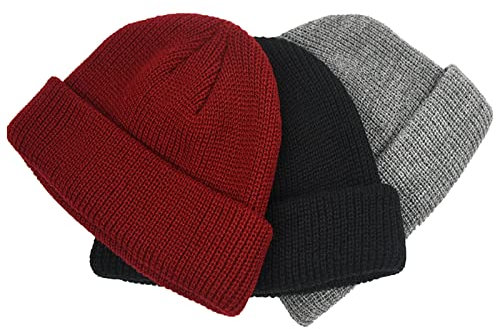 Faringoto Beanie Mütze Winter Outdoor Sport Geschenke Strumpffüller für Männer Frauen, Weinrot + Schwarz + Dunkelgrau, Einheitsgröße