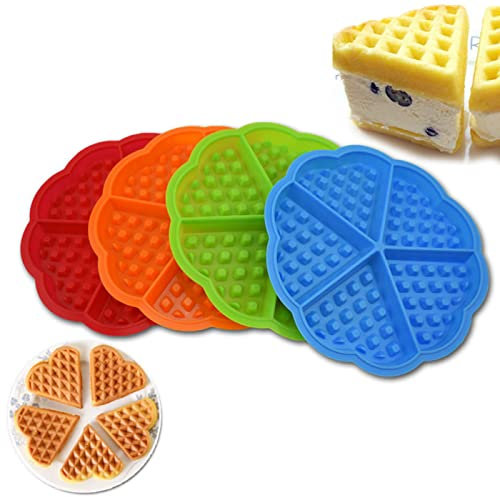 YYYFEI Waffelform, Waffel Antihaft Silikonform, Silikon Waffelform, 4 Stück Herzform Silikon Waffeleisen Backform 5 Mulden Pfannkuchen Muffinform