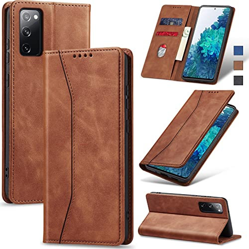 Jasonyu Coque pour Samsung Galaxy S20 FE 5G, Housse Etui en Cuir PU Portefeuille [Antichoc] [Magnétique] [Porte Cartes] [Stand Fonction] Flip Coque (Marron)
