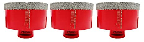 SHDIATOOL Lot de 3 forets diamantés - Diamètre de la scie cloche : 75 mm - Filetage M14 - Brasé sous vide pour béton, granit, marbre, porcelaine, carrelage, maçonnerie, brique,