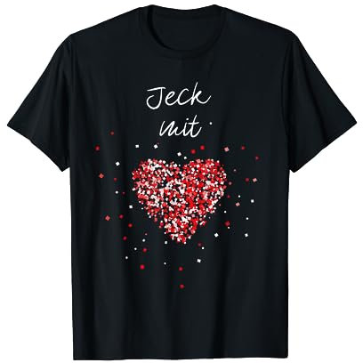 Jeck mit Herz Rot Weiss Karnval Fasching Konfetti Köln Kölle T-Shirt