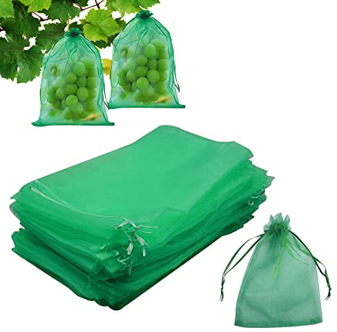 100 Stück Trauben Schutzbeutel,20*30cm Frucht Schutzbeutel mit Zugband,Nylon Organzabeutel Weintrauben,Transparenter Netzbeutel für Garten Obstgarten Zum Verhindern Wespen Fruchtfliegen Insekt Vögel