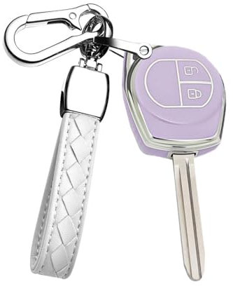HIBEYO Coque de clé de Voiture Compatible avec Suzuki Coque de Protection en Silicone pour Suzuki Swift SX4 Ignis Liana Alto Vitara JIMNY pour Opel Agila B 2 Boutons Porte-clés en Cuir Violet