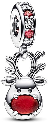 PANDORA Rote Nase Rentier Murano-Charm-Anhänger aus Sterling-Silber mit Cubic Zirkonia Steinen verziert, Moments Collection, kompatibel Moments Armbändern, 792330C01